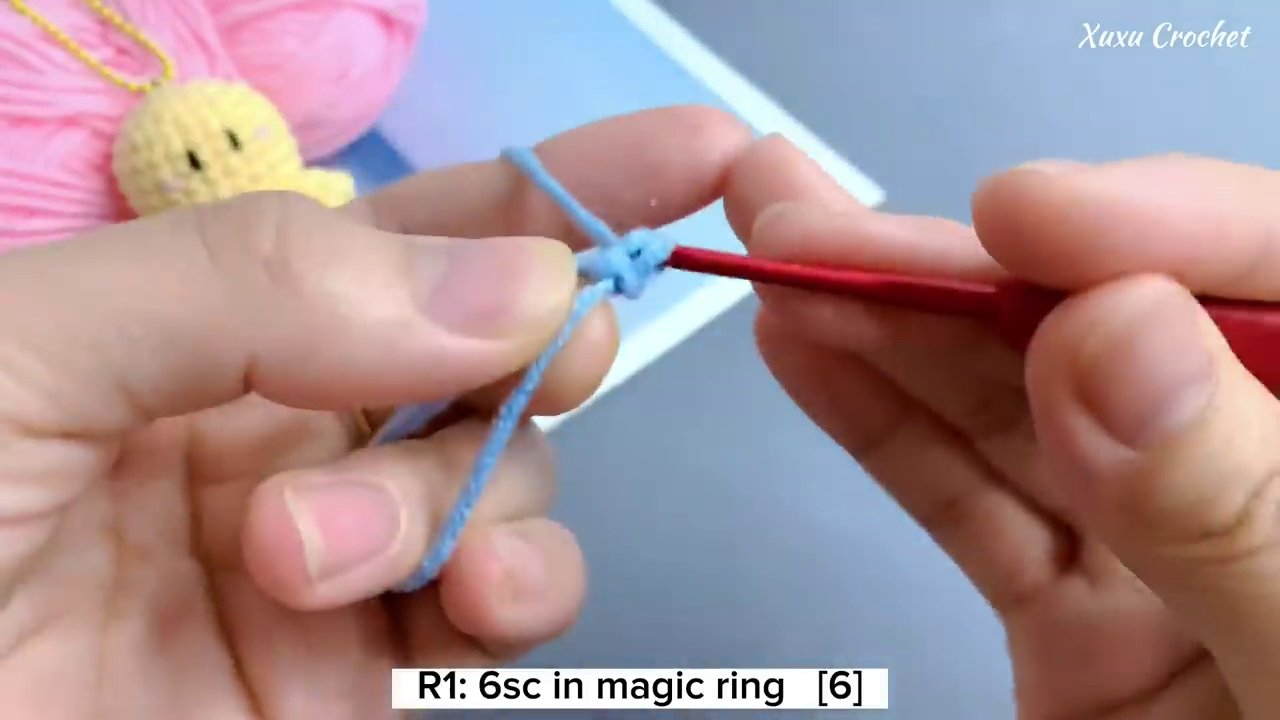 Hình ảnh minh họa 6 mũi đơn được móc vào vòng tròn ma thuật và cách kéo khít vòng.