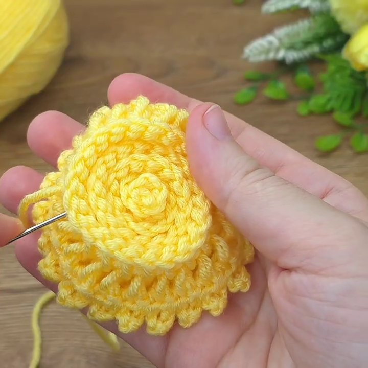 Một cuộn len và kim móc đang nằm trên bàn, sẵn sàng cho một dự án mới.